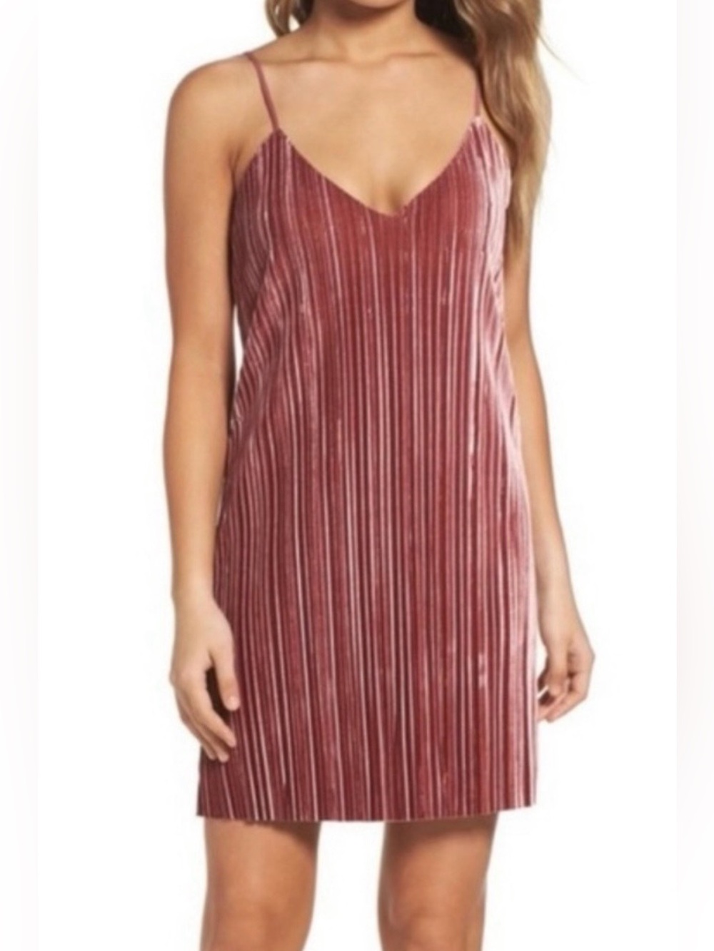 Bardot Dusty Rose Pleated Velvet Slip Mini Dress Y2K Party Cocktail L